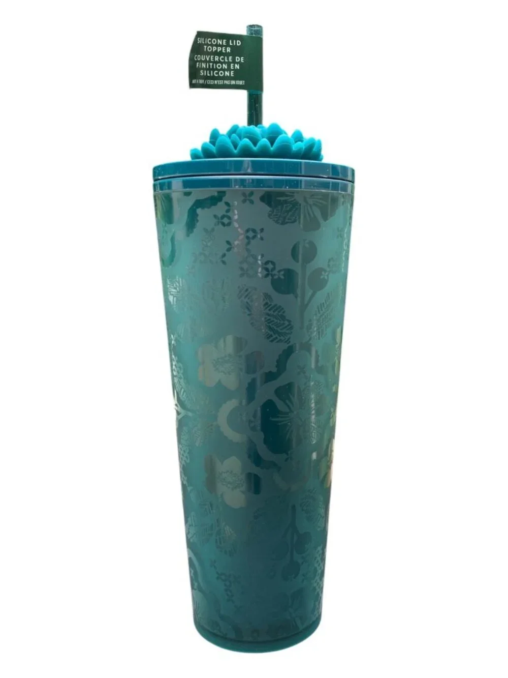 Starbucks Teal Floral Cold Cup Tumbler Silicone Blooming Flower Straw Charm NEW